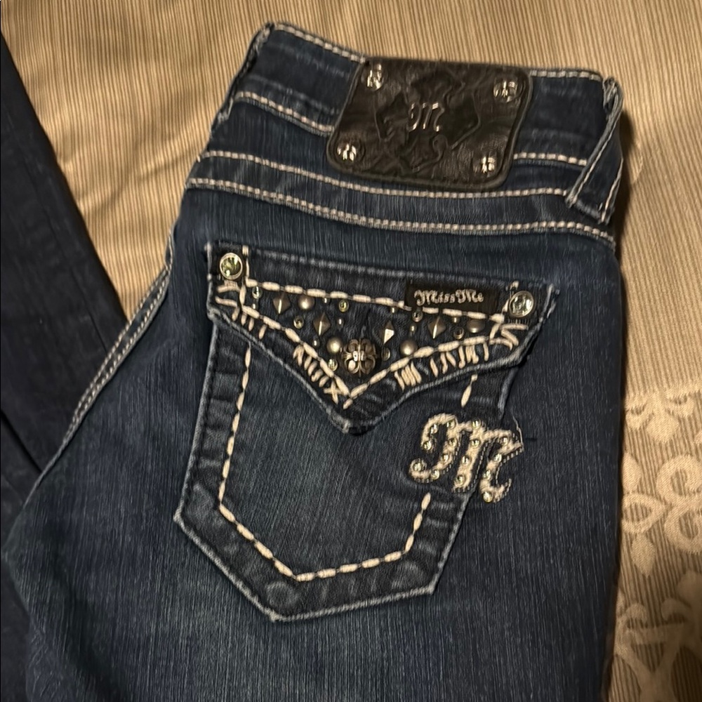 Miss Me Blue Boot Cut Jeans with Decorative Stitching